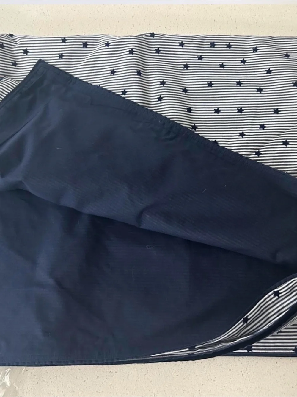 Pottery Barn Flocked Star Duvet Cover Navy Blue Twin NWOT Sample